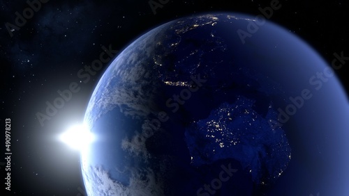 宇宙から見た地球のオセアニアの夜景の3Dレンダリング