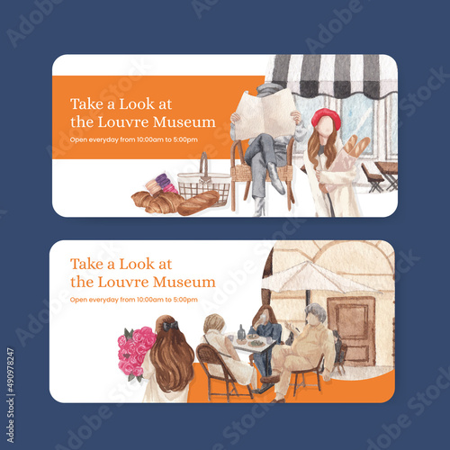 Voucher template with Eifel in Paris lover concept,watercolor style