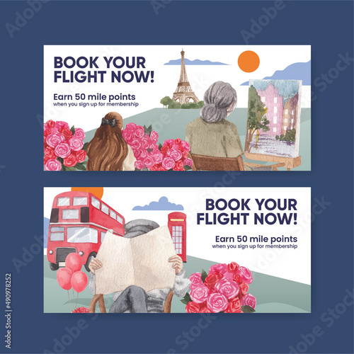 Voucher template with Eifel in Paris lover concept,watercolor style