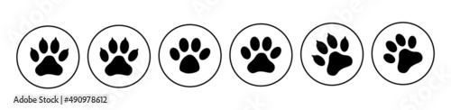 Dog paw print icon set. Paw icon collection. Animal paw print symbol. Vector illustration