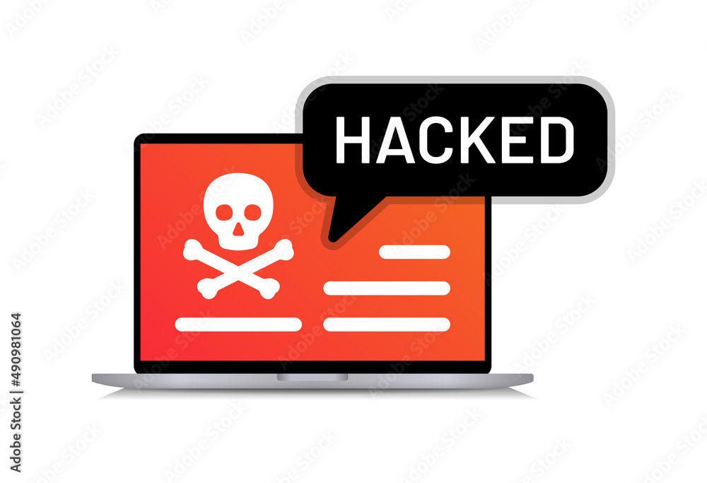 Hacking computer icon vector.  System hacked symbol banner isolated on white background.