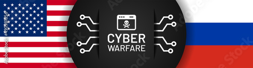 Cyber warfare between the USA and Russia banner vector illustration.