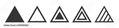 Triangle icon collection in black design. Simple geometric isolated on white background.