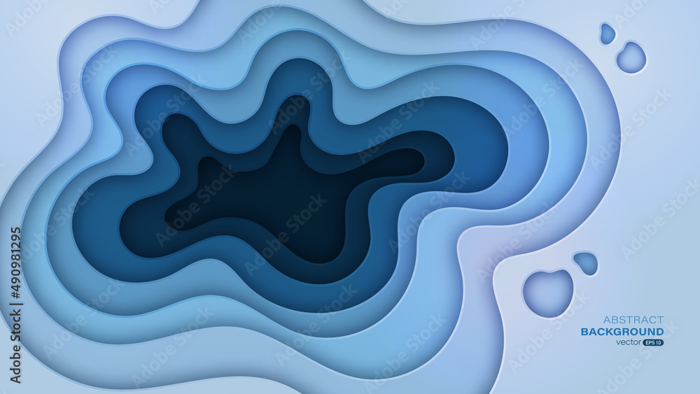Obraz premium Paper cut background. Abstract blue layer smooth bending objects. Vector illustration