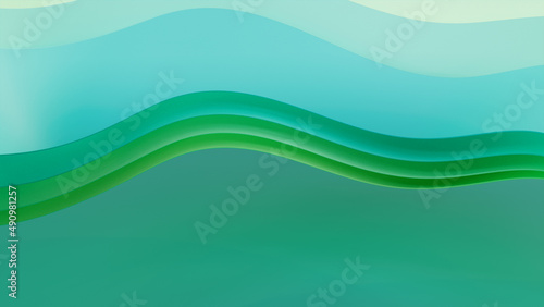 Abstract wallpaper created from Green and Aqua 3D Undulating lines. Multicolored 3D Render with copy-space.  
