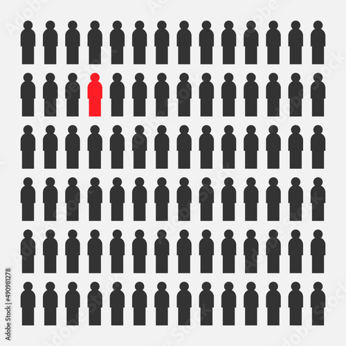 People diversity and difference concept, icon vector illustration. Red person virus stands out from the crowd. Vector design Eps 10.