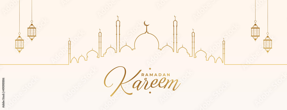 line style ramadan kareem celebration banner design - obrazy, fototapety, plakaty 