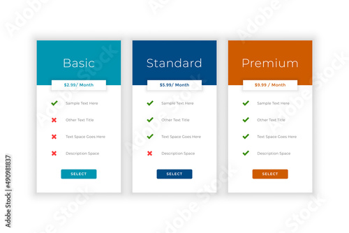 price table comparison template with basic to premium option