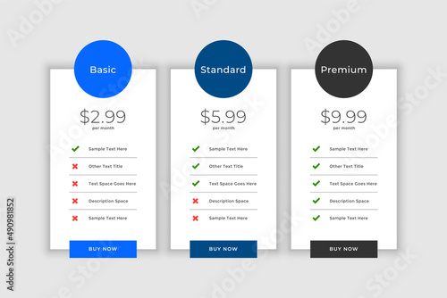 modern pricing table template design