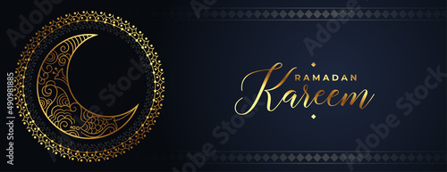 decorative ramadan kareem arabic style golden moon banner