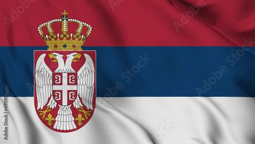 Serbia flag waving looping footage Full 4K (3840 x 2160) Realistic Serbia Flag Looping background. Looping Closeup Full 4K (3840 x 2160) footage. Serbia country flags. February 15 photo