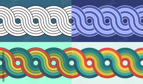 Linked Circles horizontal striped line border seamless pattern, Vector design