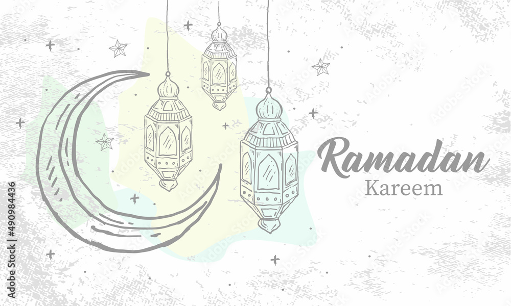 Hand drawn Sketch of Ramadan Lantern with grunge Background. Vector Illustration - Vector Hand drawn Sketch of Ramadan Lantern with grunge Background. Vector Illustration - Vector