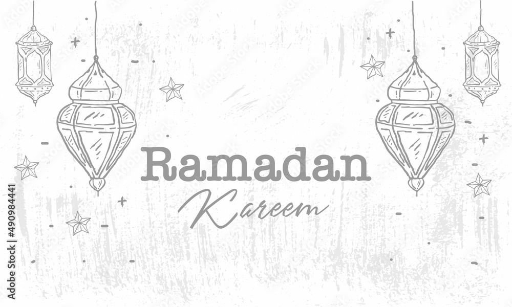 Hand drawn Sketch of Ramadan Lantern with grunge Background. Vector Illustration - Vector Hand drawn Sketch of Ramadan Lantern with grunge Background. Vector Illustration - Vector