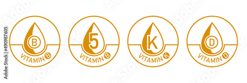 vitamin b, vitamin b5, vitamin k, vitamin d icon set vector illustration