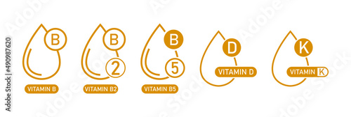 vitamin b, vitamin b2, b5, vitamin d and vitamin k icon, logo set vector illustration 