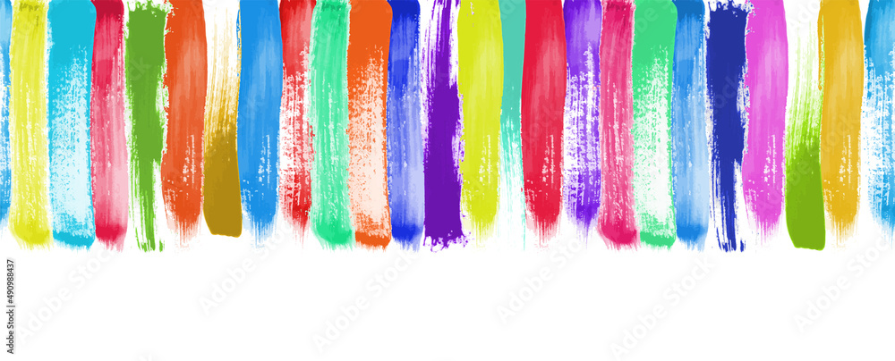 Colorful Watercolor Brush Strokes Seamless Pattern or Border Design