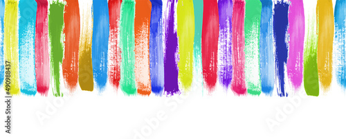Colorful Watercolor Brush Strokes Seamless Pattern or Border Design
