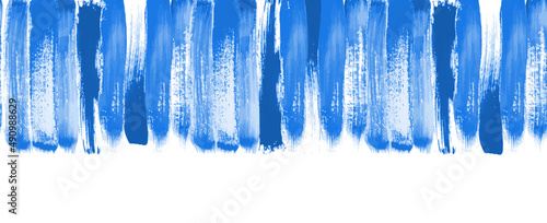 Blue Watercolor Brush Stroke Horizontal Seamless Pattern or Border Design