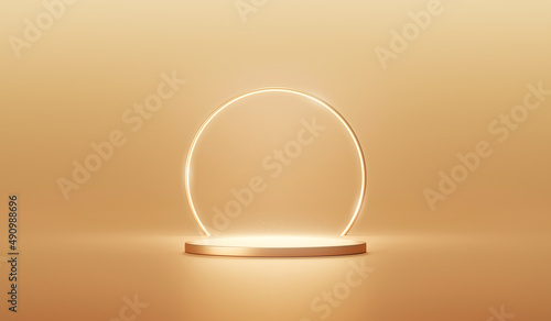 Empty gold presentation background podium 3d stage platform of abstract modern template product studio scene or geometric stand mockup minimal golden display and luxury pedestal on premium backdrop. © Lemonsoup14