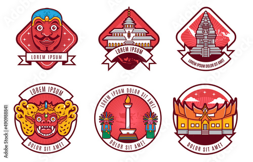 south east asia indonesia culture heritage logo badge set