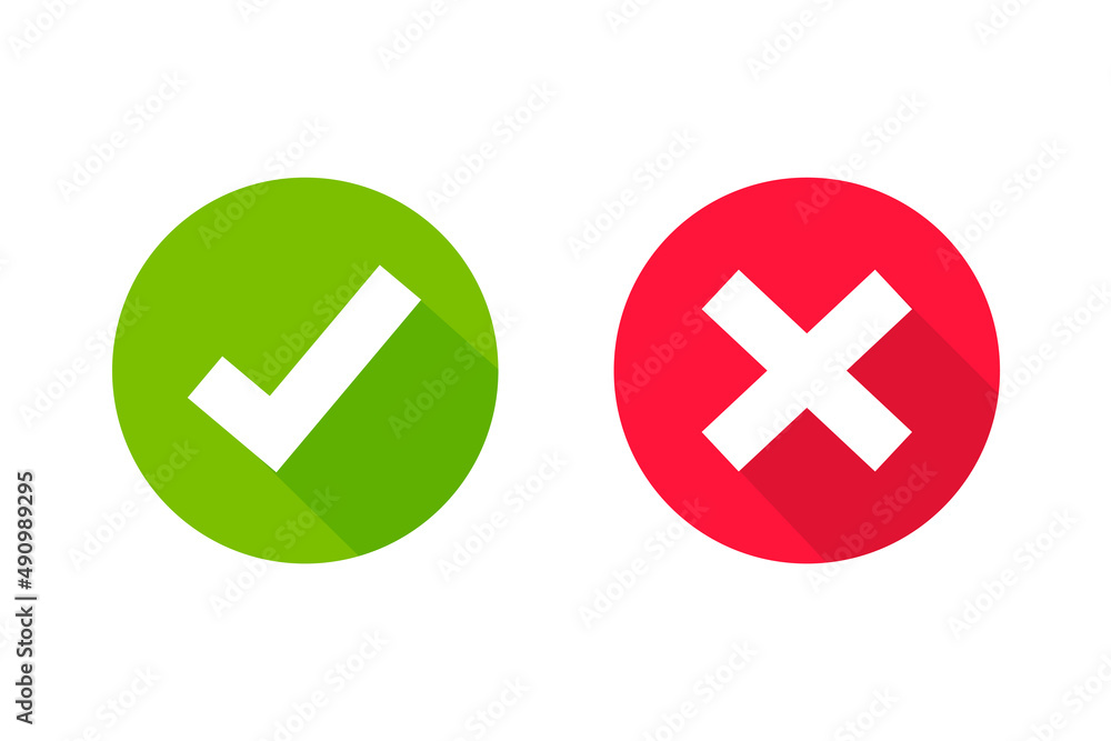 wrong check mark icon long shadow for validation isolated on a white background wrong check mark icon long shadow for validation isolated on a white background