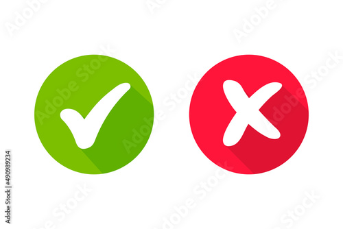 wrong check mark icon long shadow for validation isolated on a white background