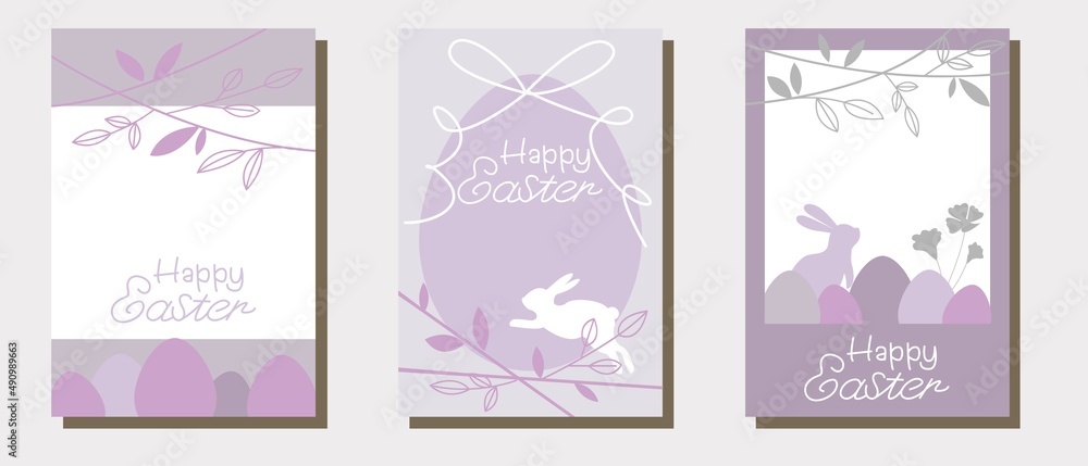 Set of frames for Easter festival. Flower, eggs and Bunny decoration vector template collection. Vector illustration.