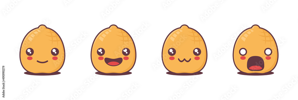 peanut cartoon illustration, with different facial expressions Stock ...