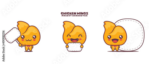 chicken wing food cartoon illustration, with blank board banner