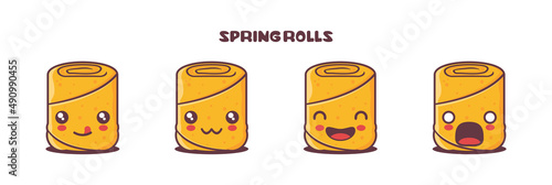 spring rolls cartoon illustration, with different facial expressions