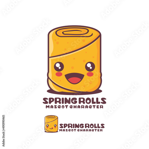 spring rolls cartoon illustration, with a happy expression, suitable for, logos, prints, stickers