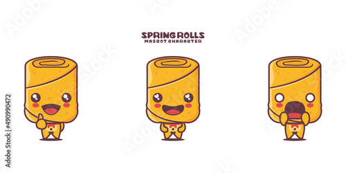 spring rolls cartoon illustration, with different expressions