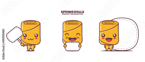 spring rolls cartoon illustration, with blank board banner