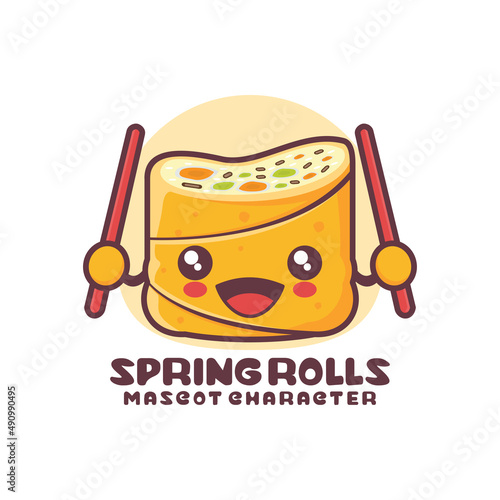 cute spring rolls cartoon illustration, suitable for, logos, prints, stickers, etc