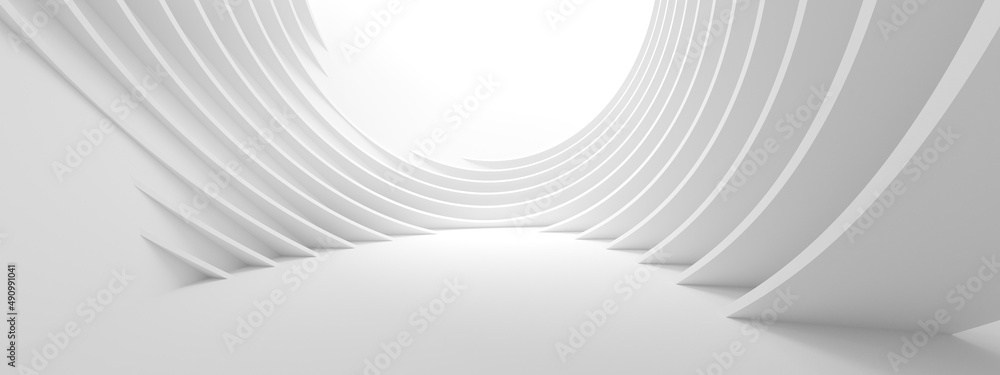 Abstract Architecture Background. 3d Illustration of White Circular Building. Modern Geometric Wallpaper. Futuristic Technology Design