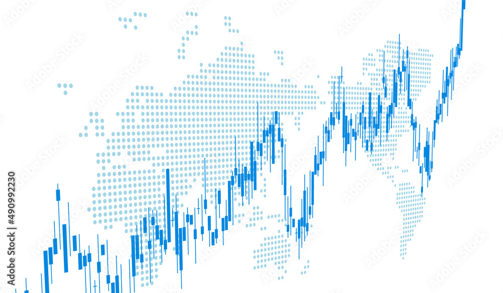 株価チャートと世界地図 ベクター素材 株価チャートと世界地図 ベクター素材