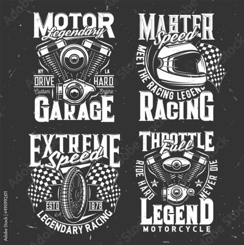 Fotografija Car races, speed fast sport emblems or motorcycle racing t-shirt prints, vector