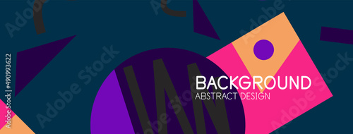 Abstract background. Blocks, lines, triangles, circles composition. Techno or business concept for wallpaper, banner, background, landing page