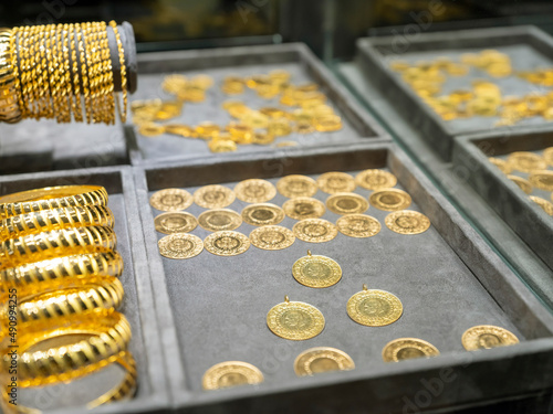 Fototapeta Naklejka Na Ścianę i Meble -  Turkish quarter gold coin background