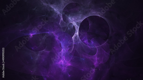 Abstract chaotic violet shapes. Fantasy light background. Digital fractal art. 3d rendering.