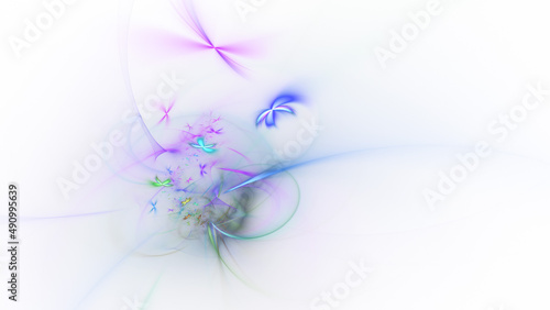 Abstract colorful purple and blue fiery shapes. Fantasy light background. Digital fractal art. 3d rendering. © Klavdiya Krinichnaya