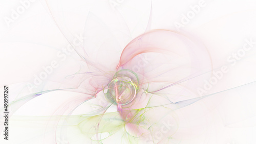 Abstract colorful rose and green shiny shapes. Fantasy light background. Digital fractal art. 3d rendering.