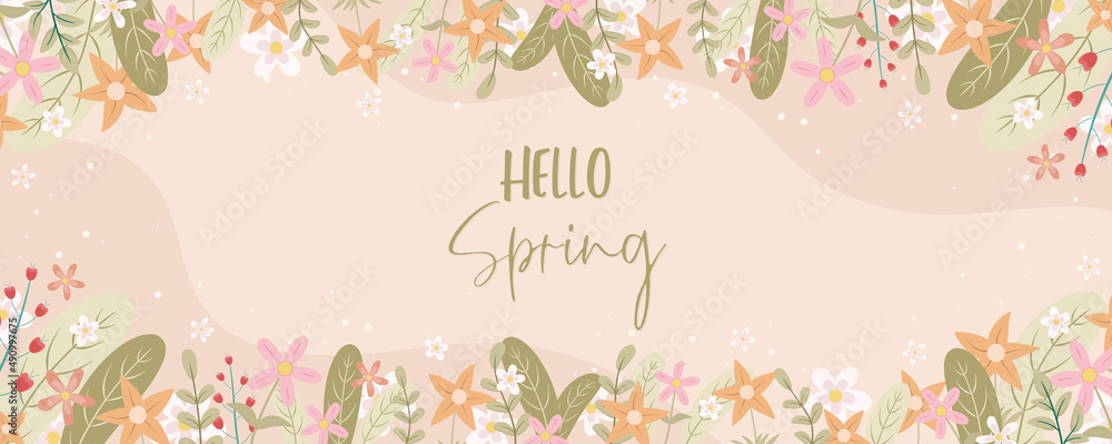 Hand drawn spring flower banner