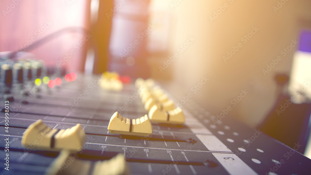 Level and control slides of professional audio mixers. Level and control slides of professional audio mixers.