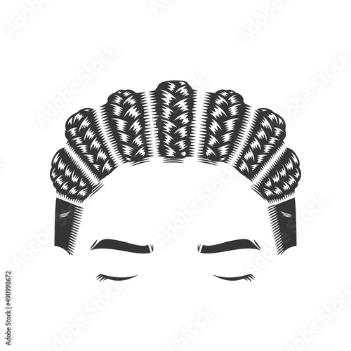 face with Afro vintage hairstyles vector line art illustration.