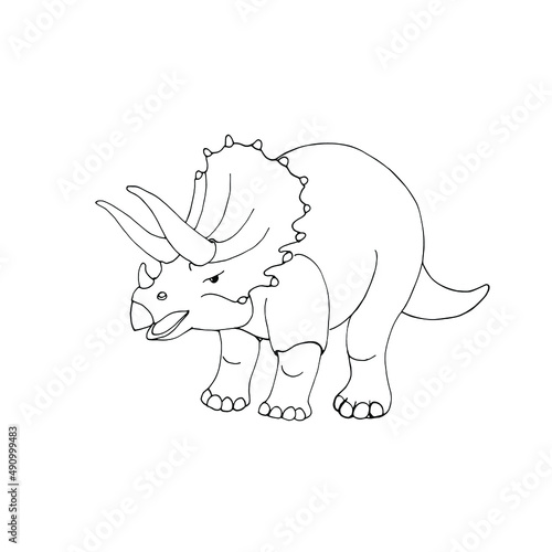 Triceratops dinosaur, vector drawing, children's illustration, element on a white background,coloring