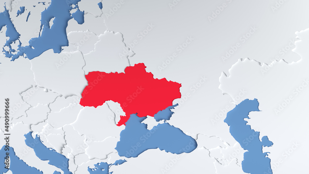 Fototapeta premium Map of Russia and Ukraine on the world map. The borders of Russia and Ukraine. Representation of the limits of the possibility of war, 3d render.