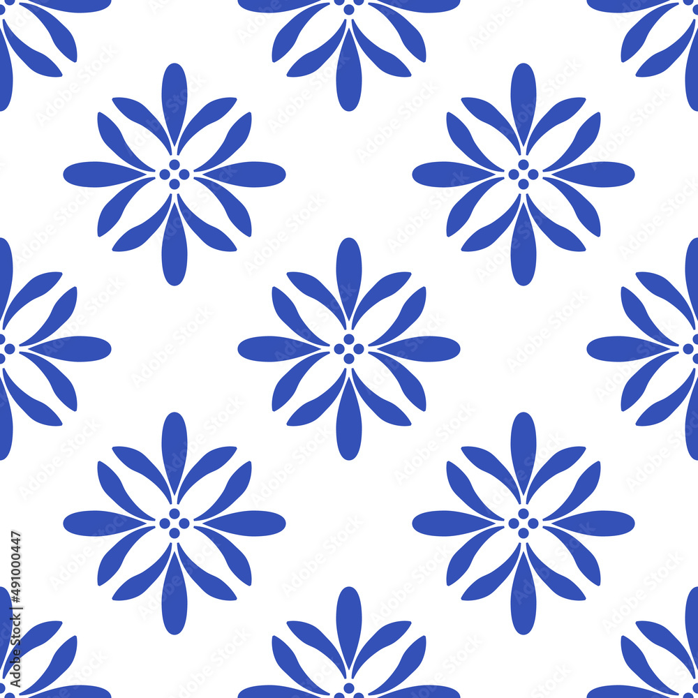Azulejos portuguese traditional ornamental tile, blue and white seamless pattern Azulejos portuguese traditional ornamental tile, blue and white seamless pattern