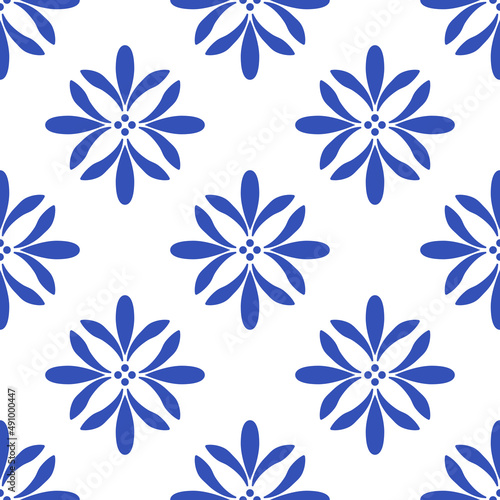Azulejos portuguese traditional ornamental tile  blue and white seamless pattern